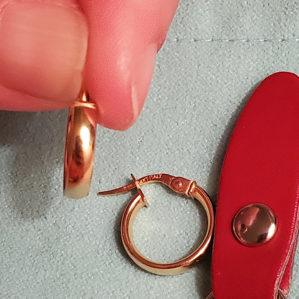 Solid 14k huggie hoop earrings. Flat. These are gorgeous, solid (not plated)